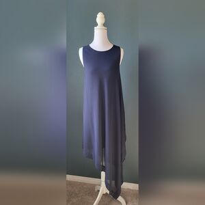 Daniel Cremieux Sheer Lined Navy Blue Asymmetrical Costal Flowy Dress Small